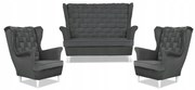 Zestaw wypoczynkowy Carol sofa fotele paski Family Meble grafitowy