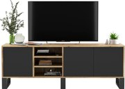 Szafka RTV NILA 6 150 dąb wotan/czarny mat MEBLE LINDNER