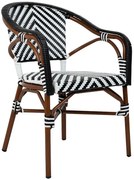 Czarno białe wiklinowe krzesło z podłokietnikami na taras E3-D02