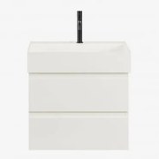 Zestaw Mebli Łazienkowych Z Drewna I Forniru Jesionowego Z Wbudowaną Umywalką Ona Biała & Bezlusterkowiec & Czarny - Sklum