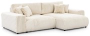 Kremowy sztruksowy rozkładany narożnik ze schowkiem (prawostronny) Sarina – Ropez