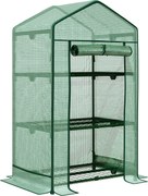 Outsunny Mini Szklarnia Foliowa z 3 Półkami i Drzwiami Zwijanymi Rabatka Warzywna Praktyczna 69x49x125cm Zielony | Aosom PL