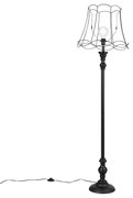 Lampa stojąca czarna z abażurem w ramie 45 cm - Classico