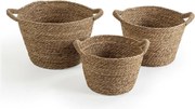 Zestaw trzech koszyków Icia z naturalnej włókna z uchwytami.