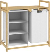 HOMCOM Kosz na pranie z workiem na pranie, szufladą na akcesoria, bambus, 70x36x70 cm, Biały/Drewno