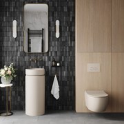 Zestaw łazienkowy z umywalką RONA, miską wc, stelażem i przyciskiem | Różne kolory : Kolor zestawu - Beż mat, Podłączenie syfonu - Do ściany