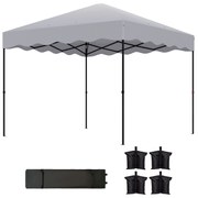 Outsunny Pawilon Pop-up 3 x 3 m, Pawilon ogrodowy z regulowaną wysokością, z Torbą na Kółkach, do Ogrodu, Tarasu, Metal, Tkanina, Jasnoszary