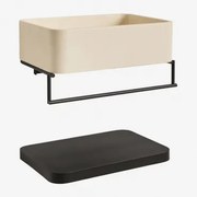 Umywalka Prostokątna 40x30 Cm Ze Zintegrowanym Wieszakiem Na Ręczniki Z Cementu I Metalu Korab Kremowa - Sklum