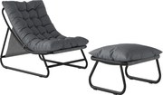 Outsunny Fotel wypoczynkowy zewnętrzny z podnóżkiem, poduszka 13 cm, antypoślizgowe nóżki, ciemnoszary | Aosom PL
