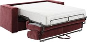 Kanapa 3-osobowa rozkładana typu express z bordowej  tkaniny szenilowej - Stelaż z szerokimi listwami 140 cm - Materac 22 cm z pamięcią kształtu LORETO