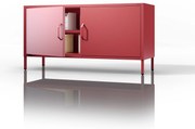 Szafka RTV metalowa na nóżkach czerwona, 1150x595x400 mm: ROSA Modern