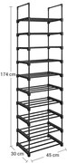 SongmicsHome Półka na buty TUBE, 10 półek, 45x30x174cm, czarna