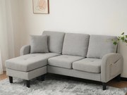 Narożnik z szezlongiem - 3 miejsca - tkanina bawełniana i lniana - Szary