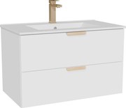 Wisząca szafka łazienkowa z umywalką wpuszczaną w blat i baterią – Biała – S80 cm – AVORELI