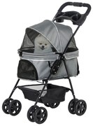 PawHut Wózek dla psa, składany, z oknem z siatki, zdejmowany dach, uchwyt na kubek, koszyk na dole, metalowa rama, szary, 67 x 45 x 96 cm