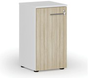 Szafa biurowa niska z drzwiami PRIMO WHITE, 400 x 420 x 740 mm, biały/dąb naturalny