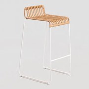 Zestaw 2 Wysokich Taboretów Ogrodowych Z Syntetycznego Rattanu Aroa ↑75 Cm & Biały - Sklum