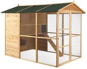 Kurnik z drewna z wybiegiem – 10 kury – 266 × 174 × 205 cm (dł. × szer. × wys.) – kolor naturalny - FERAS