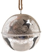 Metalowy zawieszany dzwoneczek o średnicy 15,5 cm,kolor srebrny, rustykalny