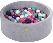 Okrągły Suchy Basen Z Piłeczkami 7cm Dla Dziecka, 90x30cm/200 Piłek, Welurowy, Jasnoszary, Piłki: Turkusowe, Białe, Jasnoróżowe, Perłowofioletowe - Meowbaby®