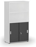 Szafa biurowa kombinowana PRIMO WHITE, drzwi przesuwne na 2 poziomach, 800 x 420 x 1434 mm, biały/grafit