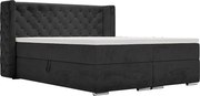 Emporius Valencia Box łóżko kontynentalne 140x200 - topper, materac H3, pojemnik - łóżko małżeńskie, tkanina aksamitna, czarny (Magic Velvet 2219)