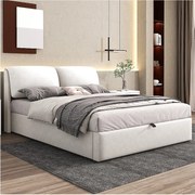 Łóżko tapicerowane 140x190cm - z trzema szufladami - stelaż na listwach - welur - beżowe (materac nie jest w zestawie)