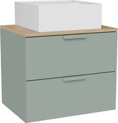 Wisząca szafka łazienkowa z kwadratową umywalką nablatową – Szałwiowa zieleń – S60 cm – AVORELI