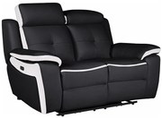 Kanapa 2-osobowa ANGELIQUE ze skóry, z elektryczną funkcją relax – kolor czarny i biały