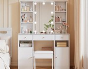 Toaletka z lustrem - z taboretem - z regulowanym oświetleniem LED - 2 drzwi i 3 szuflady - biała