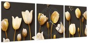Obraz - Tulipany - abstrakcja (z zegarem) (90x30 cm)