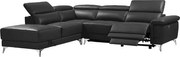 Kanapa narożna z elektryczną funkcją relax PASCALINE ze skóry - Kolor antracytowy - narożnik lewostronny