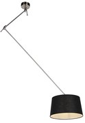 Stalowa lampa wisząca z czarnym abażurem z lnu 35 cm - Blitz Nowoczesny Oswietlenie wewnetrzne
