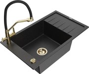 Mexen Elias zlewozmywak granitowy 1-komorowy z ociekaczem i baterią kuchenną Duo, czarny/srebrny metalik - 6511-73-671701-57-G