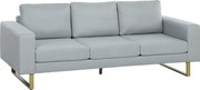 HOMCOM Sofa 3-osobowa z ramą z litego drewna, metalowe nóżki, minimalistyczny design, Jasnoszary