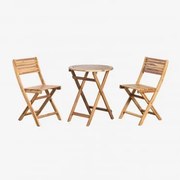 Zestaw Okrągłego Stołu Ø60 Cm I 2 Składane Krzesła Ogrodowe Z Drewna Akacjowego Delawer Akacja Brąz - Sklum