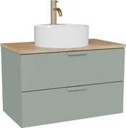 Wisząca szafka łazienkowa z okrągłą umywalką nablatową i baterią – Szałwiowa zieleń – S80 cm – AVORELI