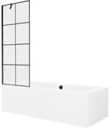 Mexen Cube wanna prostokątna 170 x 80 cm z obudową i parawanem 1-skrzydłowym 70 cm, czarny wzór - 550517080X9507007077
