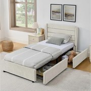 Łóżko dziecięce 90x200 cm Łóżko młodzieżowe z 2 szufladami i stelażem - beżowy szenil (bez materaca)