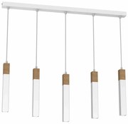 Lampa wisząca, 5 kloszy, biała, nad stół SOLO SAWN WHITE / PATINATED WOOD 5x mini GU10