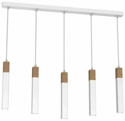 Lampa wisząca, 5 kloszy, biała, nad stół SOLO SAWN WHITE / PATINATED WOOD 5x mini GU10