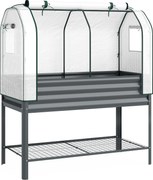 Outsunny Podwyższona grządka z nakładką szklarniową z metalu, skrzynia do sadzenia z półką, podwyższona 120 x 55 x 140 cm | Aosom PL