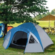 Outsunny Namiot Rodzinny Outdoor Igloo 4 Osoby Podwójna Ścianka Niebieski Szary 300x250x130cm | Aosom PL