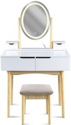 Biała toaletka z lustrem led i beżowym stołkiem M9-D97