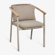 Krzesło Do Jadalni Yervin Z Podłokietnikami Z Aluminium I Tkaniny Bouclé Tkanina Mokka Brąz Bouclé - Sklum