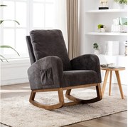 Fotel bujany - Oparcie z tapicerką - Nogi drewniane - Brązowy