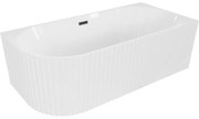 Mexen Gia wanna wolnostojąca narożna ryflowana prawa 150 x 75 cm, biała połysk, przelew czarny - 52701507500P-70