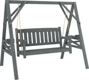 Outsunny 2-osobowa huśtawka ogrodowa z drewna, ławka bujana z półkami, uchwytami na napoje i łańcuchami, szara | Aosom PL