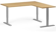 Narożne biurko z regulacją wysokości, 160x160 cm, 3 silniki, L/P, szara podstawa, buk