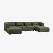 Sofa Modułowy Z Lewym Szezlongiem, 4 Częściowy Z Pufem Fogler Chenille Salvia Zieleń - Sklum